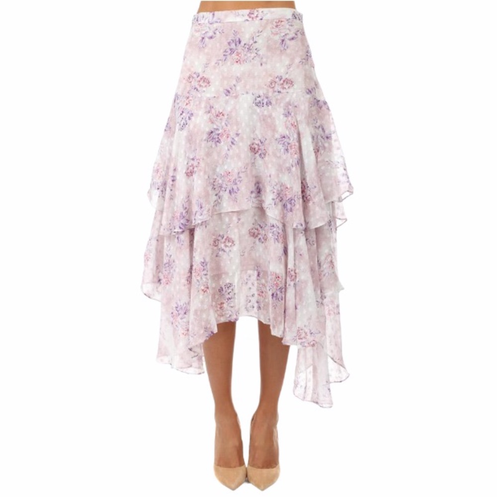 LoveShackFancy Floral Midi Skirt in Lavender and Pink